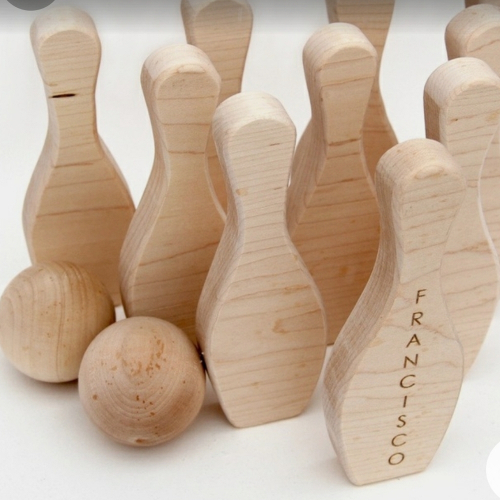 Wood bowling pins ball set kids boys girls toy